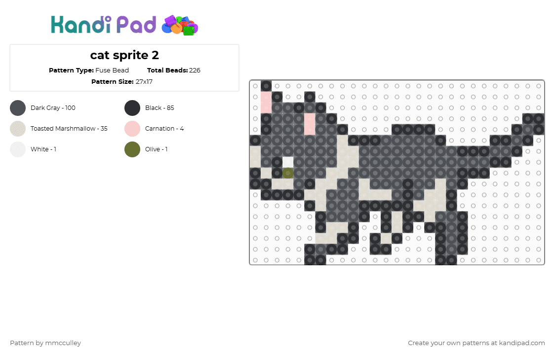 cat sprite 2 - Fuse Bead Pattern by mmcculley on Kandi Pad - gray