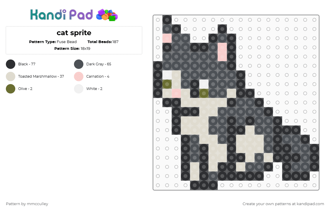 cat sprite - Fuse Bead Pattern by mmcculley on Kandi Pad - gray,beige