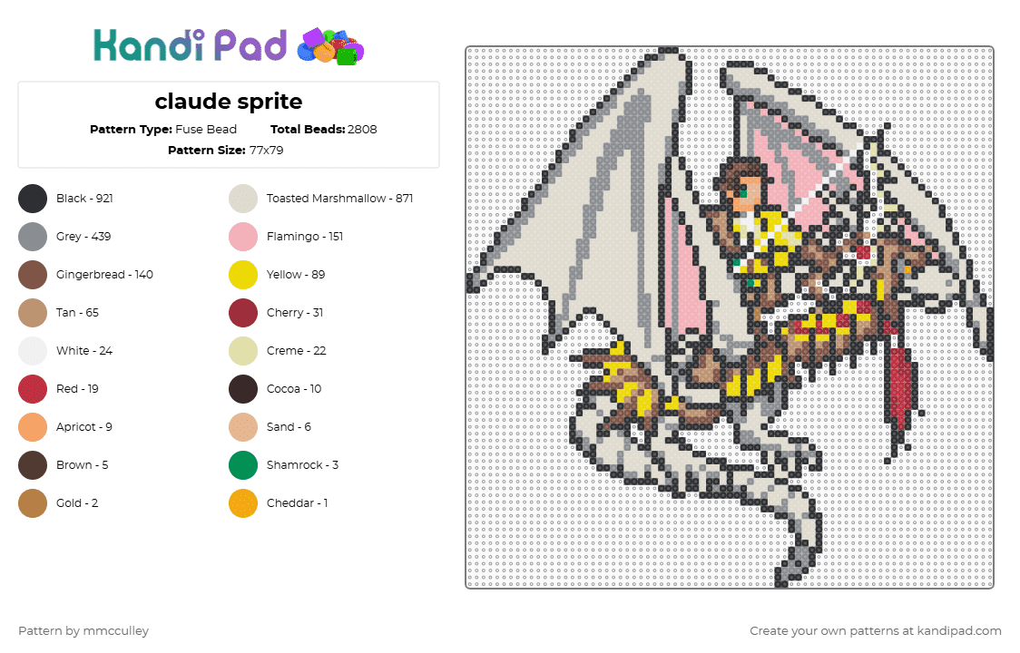 claude sprite - Fuse Bead Pattern by mmcculley on Kandi Pad - gray,beige