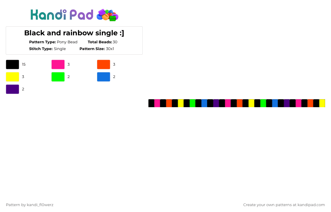 Scene rainbow inspired kandi single :] - Pony Bead Pattern by kandi_fl0werz on Kandi Pad - black,pink,red,yellow