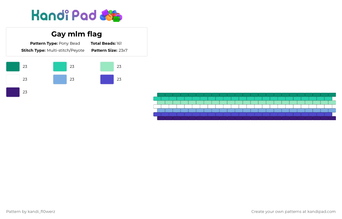 Gay mlm flag cuff - Pony Bead Pattern by kandi_fl0werz on Kandi Pad - teal,purple