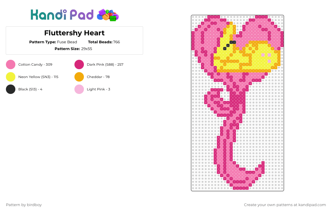 Fluttershy Heart - Fuse Bead Pattern by birdboy on Kandi Pad - pink