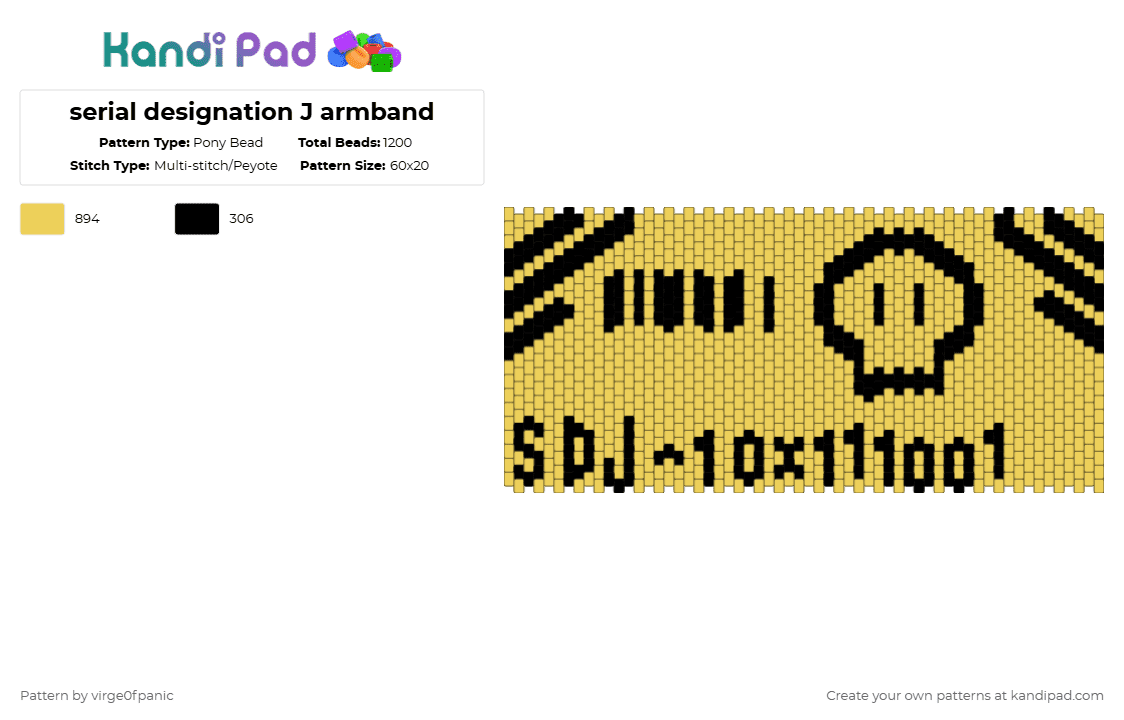serial designation J armband - Pony Bead Pattern by virge0fpanic on Kandi Pad - yellow
