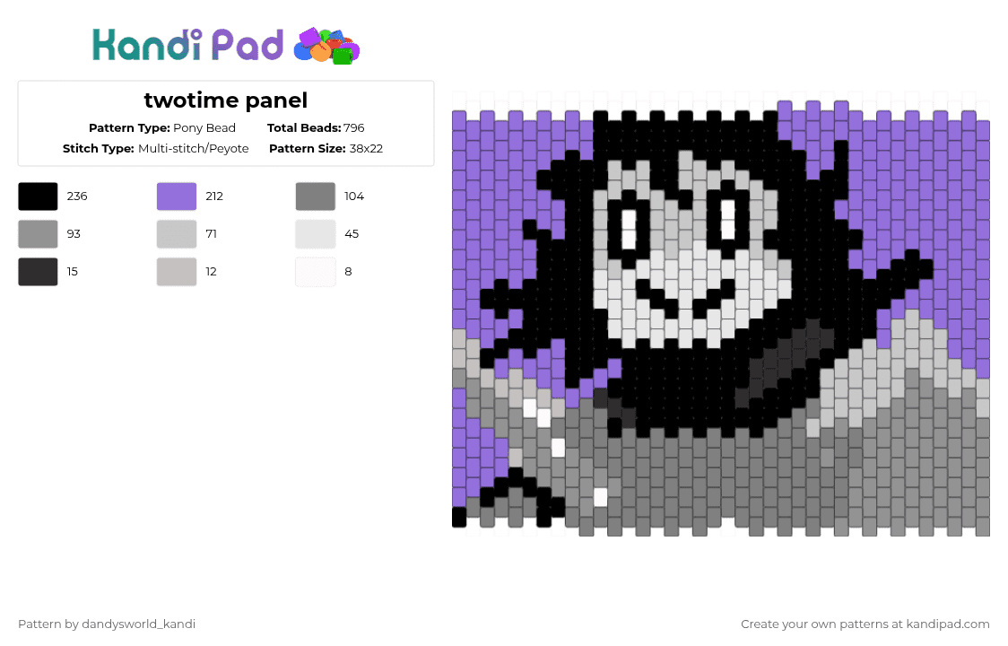 twotime panel - Pony Bead Pattern by dandysworld_kandi on Kandi Pad - gray,purple