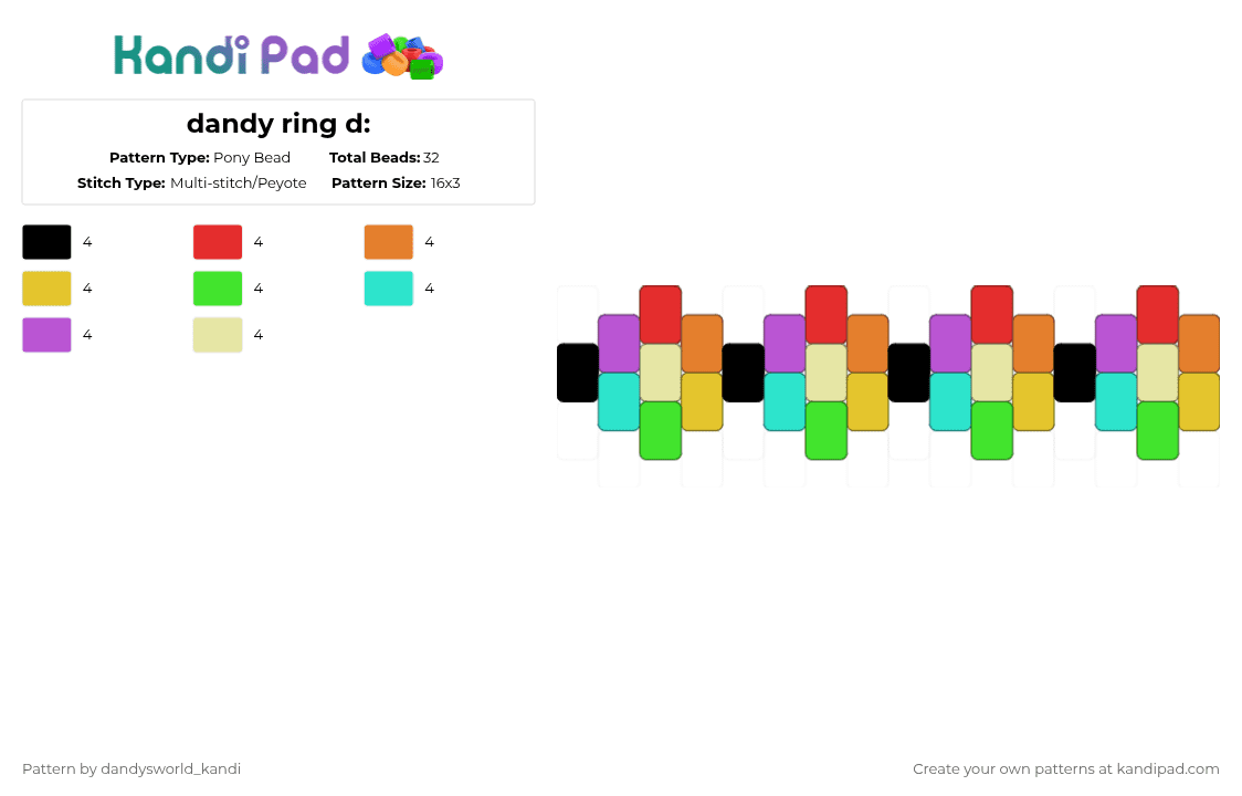 dandy ring d: - Pony Bead Pattern by dandysworld_kandi on Kandi Pad - yellow