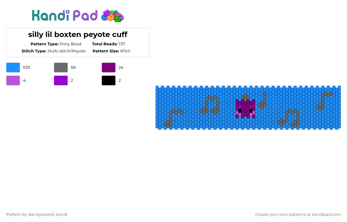 silly lil boxten peyote cuff - Pony Bead Pattern by dandysworld_kandi on Kandi Pad - light blue
