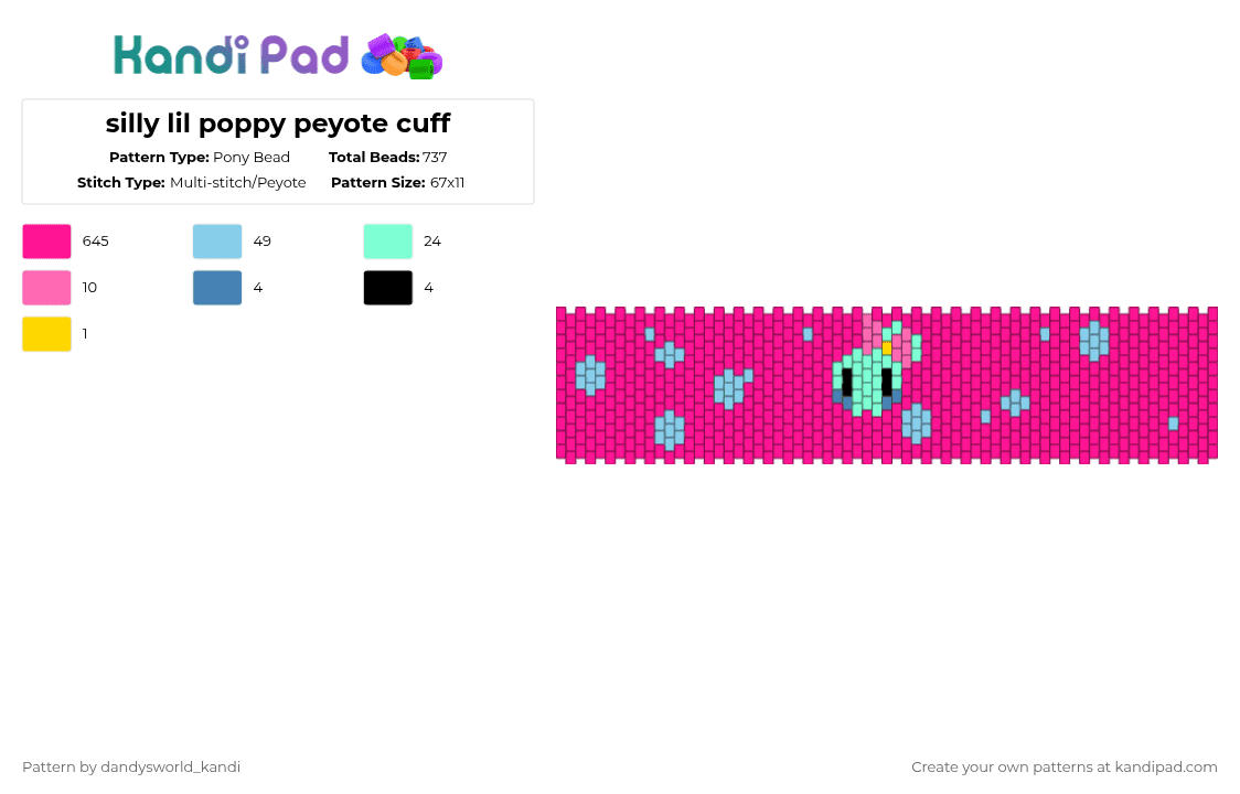 silly lil poppy peyote cuff - Pony Bead Pattern by dandysworld_kandi on Kandi Pad - pink