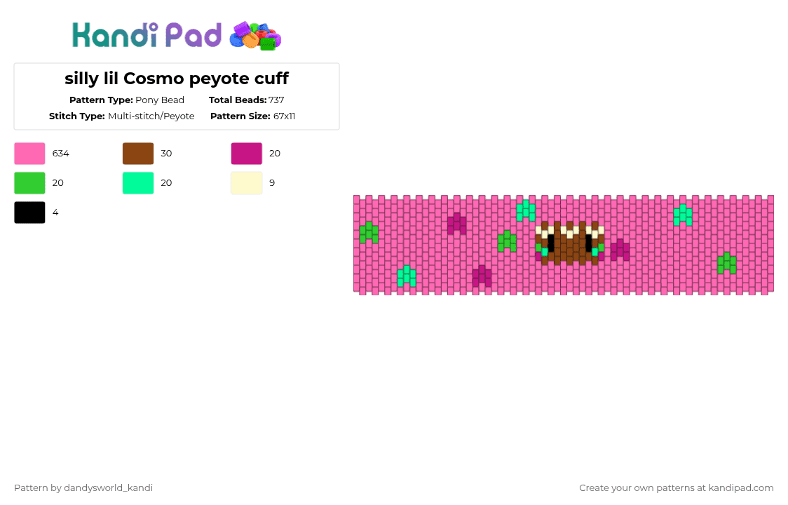 silly lil Cosmo peyote cuff - Pony Bead Pattern by dandysworld_kandi on Kandi Pad - pink
