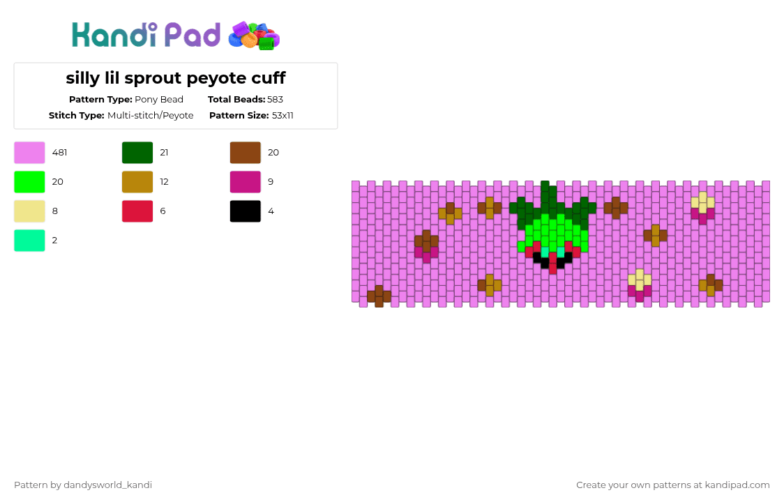 silly lil sprout peyote cuff - Pony Bead Pattern by dandysworld_kandi on Kandi Pad - pink