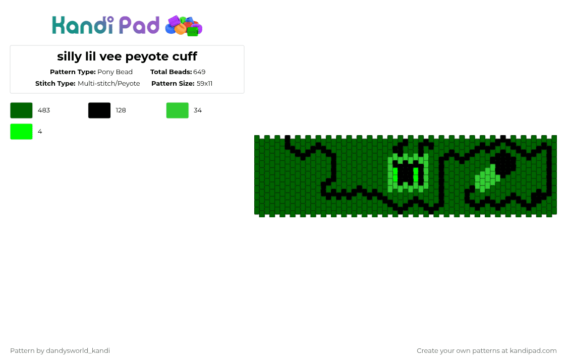 silly lil vee peyote cuff - Pony Bead Pattern by dandysworld_kandi on Kandi Pad - green