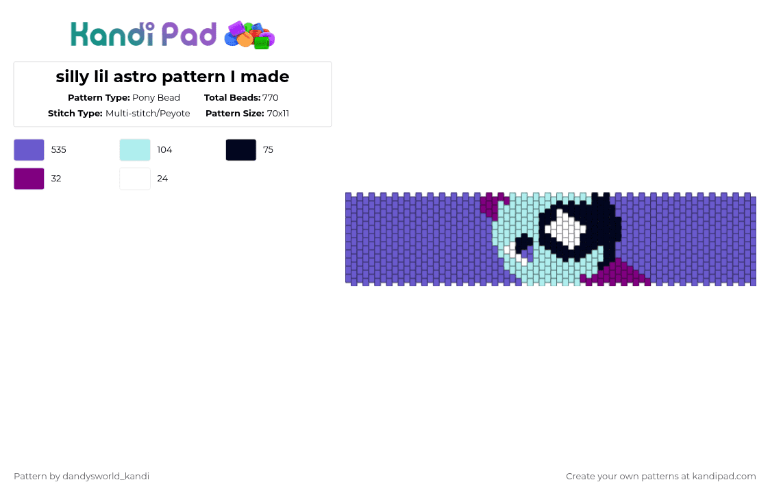 silly lil astro pattern I made - Pony Bead Pattern by dandysworld_kandi on Kandi Pad - blue