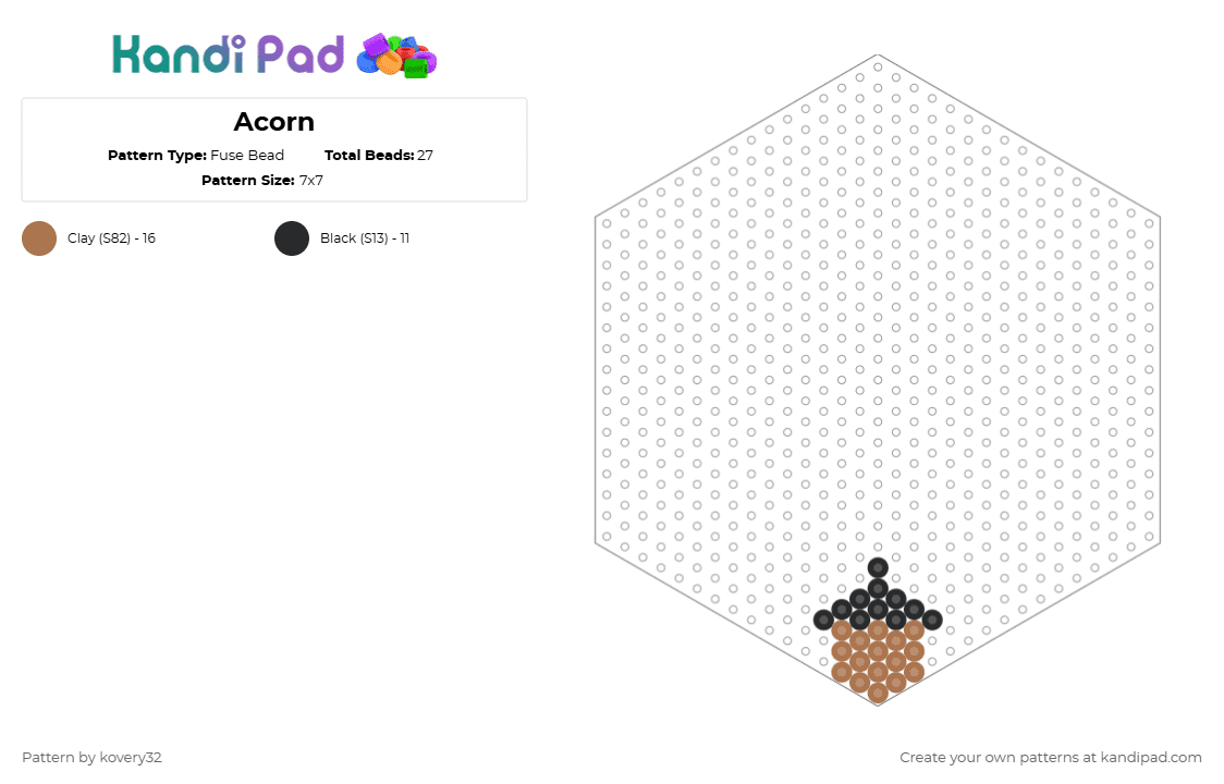 Acorn - Fuse Bead Pattern by kovery32 on Kandi Pad - tan,black