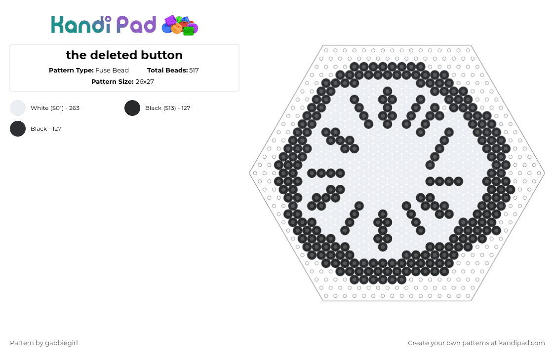 the deleted button - Fuse Bead Pattern by gabbiegirl on Kandi Pad - black,white,wdy,wiideletedyou,wii,deleted,mii