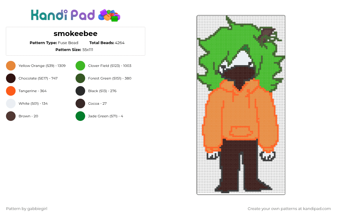 smokeebee - Fuse Bead Pattern by gabbiegirl on Kandi Pad - orange,green