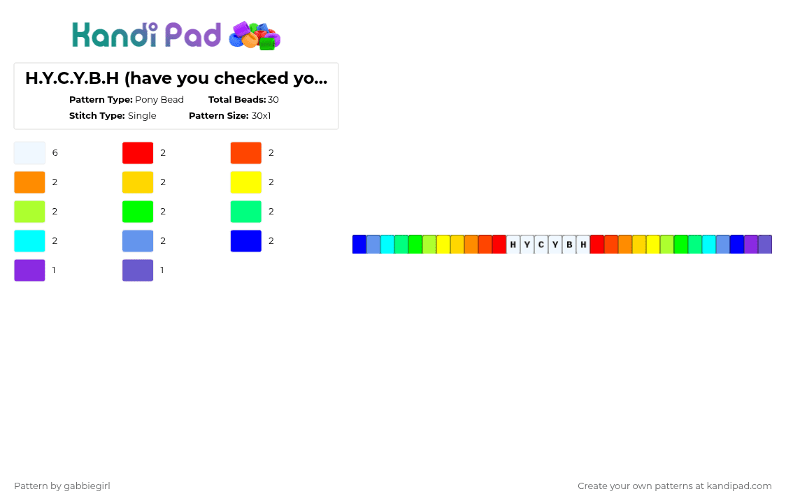 H.Y.C.Y.B.H (have you checked your butthole) - Pony Bead Pattern by gabbiegirl on Kandi Pad - yellow,light blue,colorful,hycybh,tom,tom cardy
