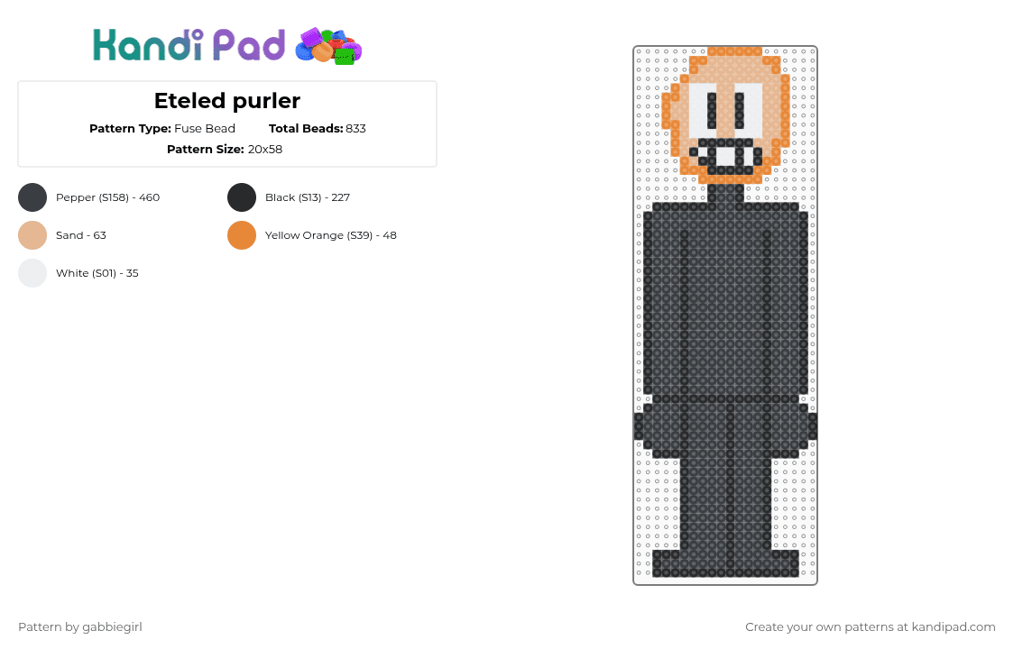 Eteled purler - Fuse Bead Pattern by gabbiegirl on Kandi Pad - black,orange,beige,eteled,wdy,wii deleted you