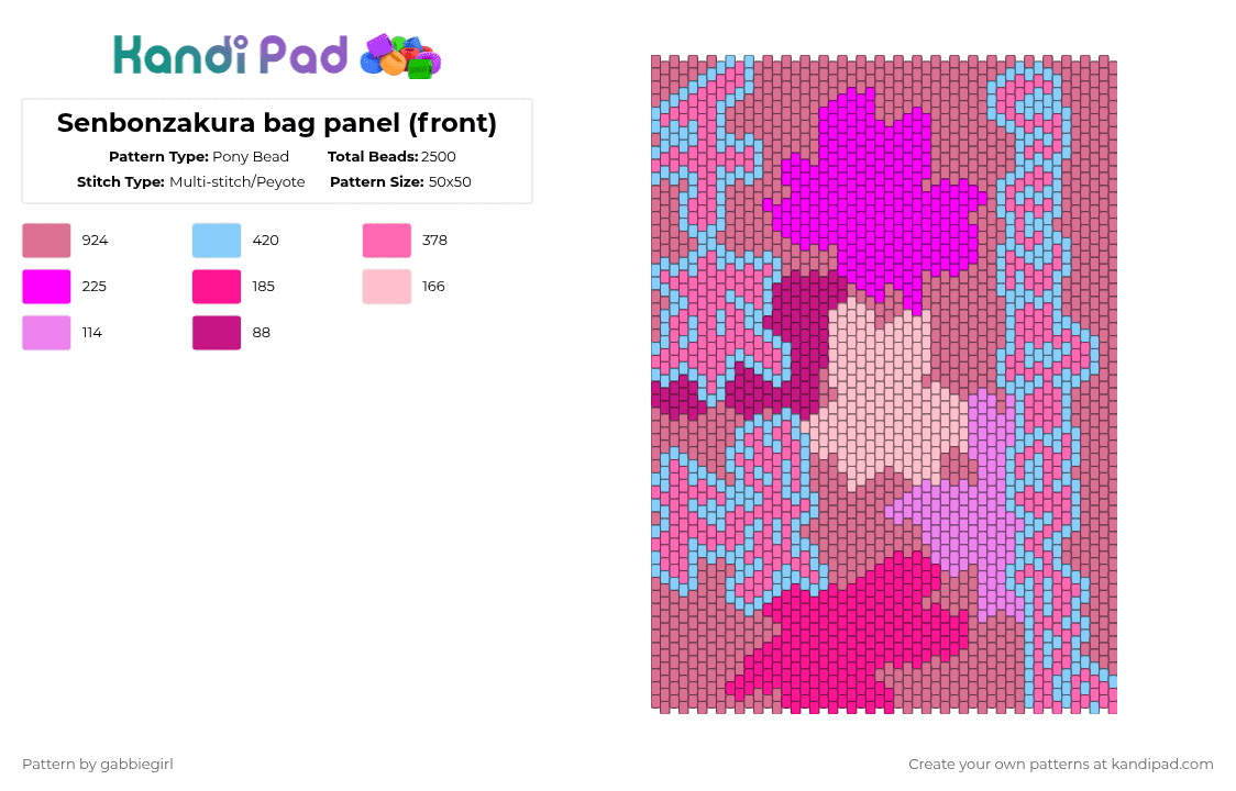 Senbonzakura bag panel (front) - Pony Bead Pattern by gabbiegirl on Kandi Pad - pink,miku,song,panel,bag,bag panel,senbonzakura