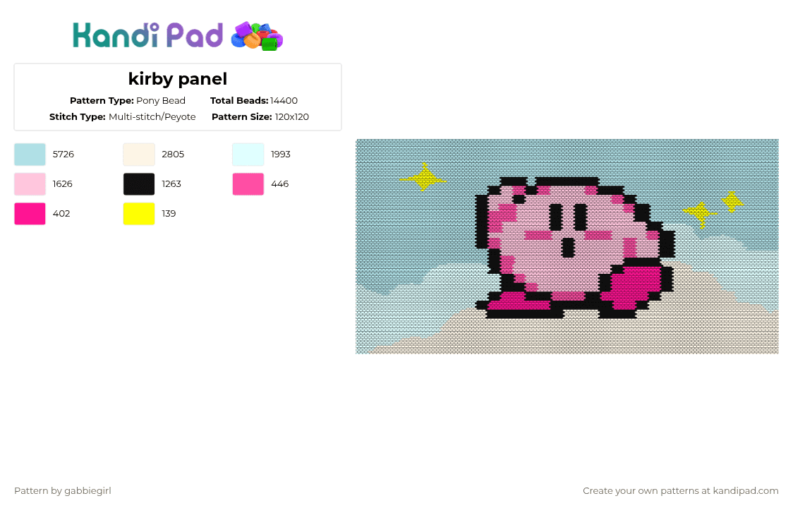 kirby panel - Pony Bead Pattern by gabbiegirl on Kandi Pad - light blue,cotdarcade,kirdy,panel,nes,snes