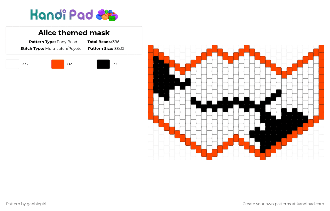 Alice themed mask - Pony Bead Pattern by gabbiegirl on Kandi Pad - red,white,cotddungeons,md,murderdrones,alice