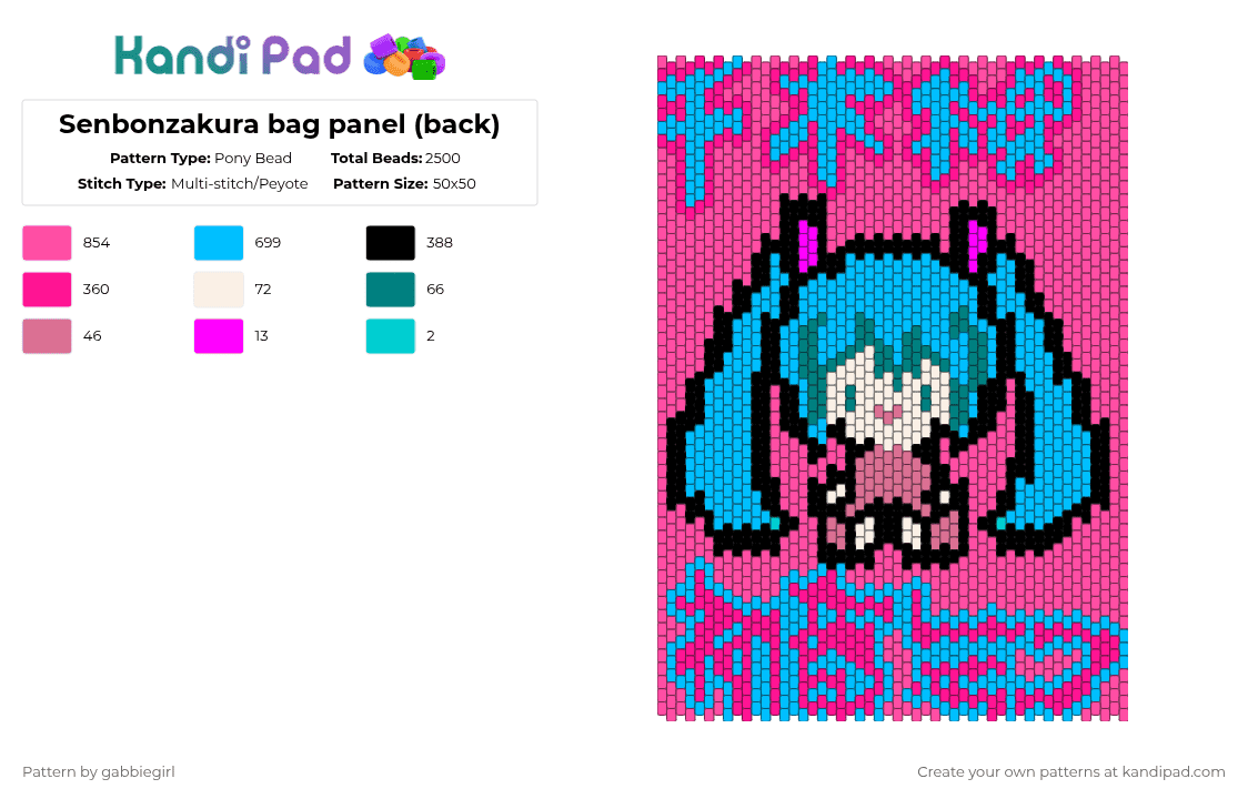 Senbonzakura bag panel (back) - Pony Bead Pattern by gabbiegirl on Kandi Pad - miku,senbonzakura,hatsune miku,pink,hot pink,blue,teal