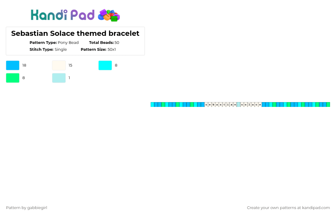 Sebastian Solace themed bracelet - Pony Bead Pattern by gabbiegirl on Kandi Pad - light blue