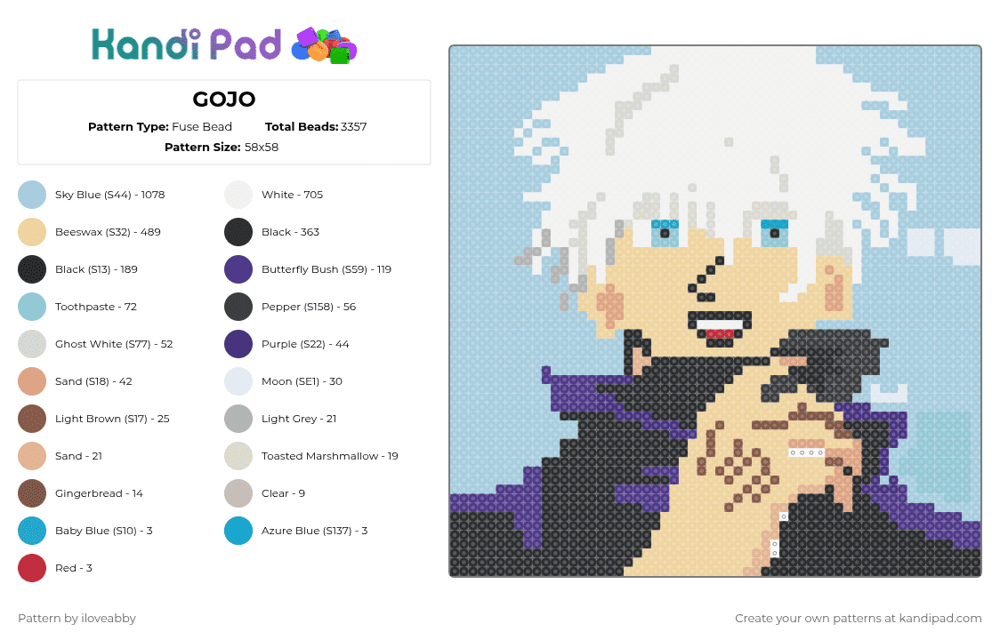 GOJO - Fuse Bead Pattern by iloveabby on Kandi Pad - light blue,beige