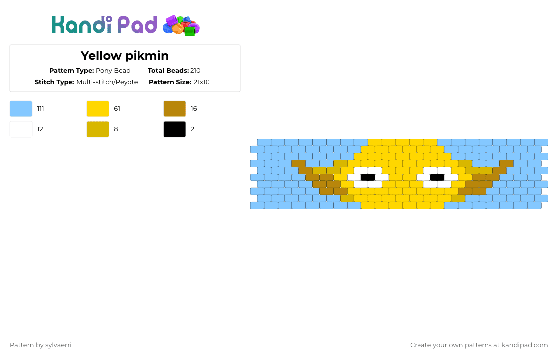 Yellow pikmin - Pony Bead Pattern by sylvaerri on Kandi Pad - light blue,yellow