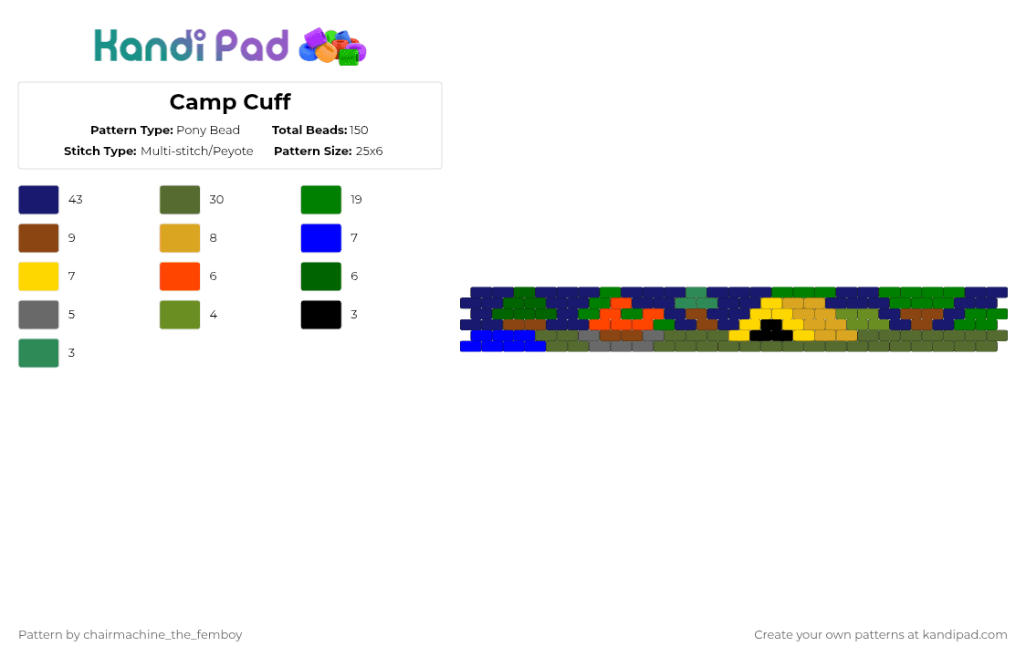 Camp Cuff - Pony Bead Pattern by chairmachine_the_femboy on Kandi Pad - purple,gold,green,cotdcamping