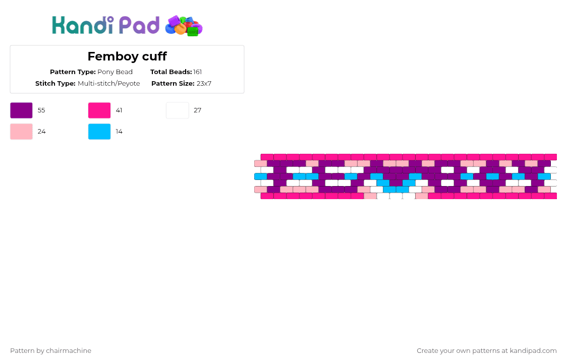 Femboy cuff - Pony Bead Pattern by chairmachine_the_femboy on Kandi Pad - pink,pride,femboy