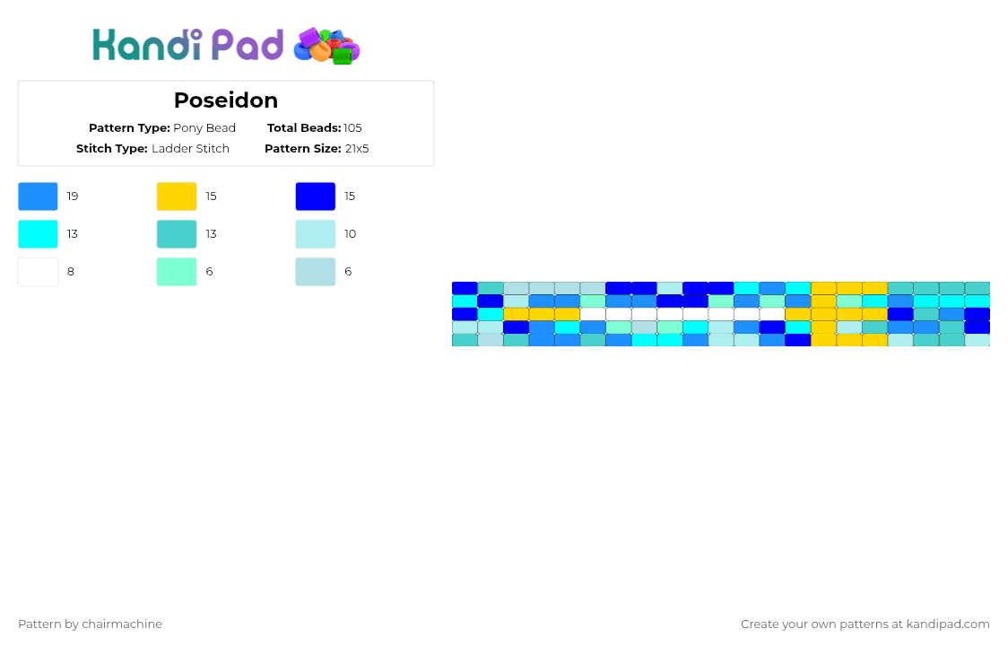 Poseidon - Pony Bead Pattern by chairmachine on Kandi Pad - light blue