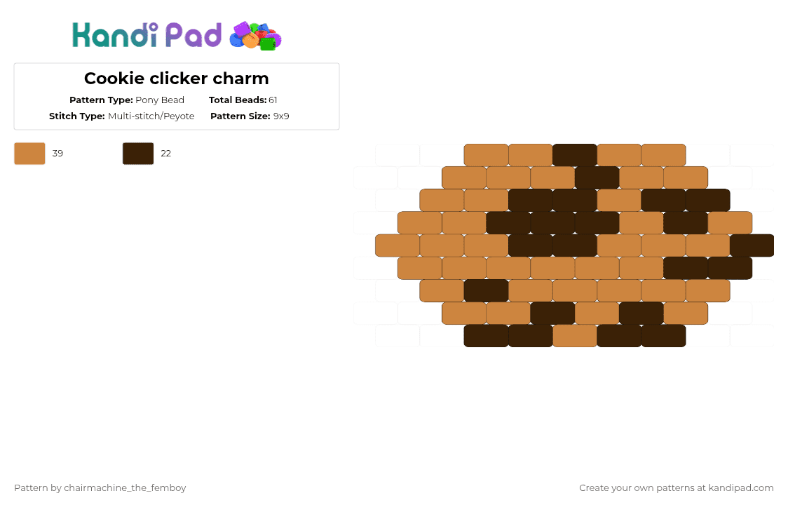 Cookie clicker charm - Pony Bead Pattern by chairmachine_the_femboy on Kandi Pad - brown,orange,cotdcookies