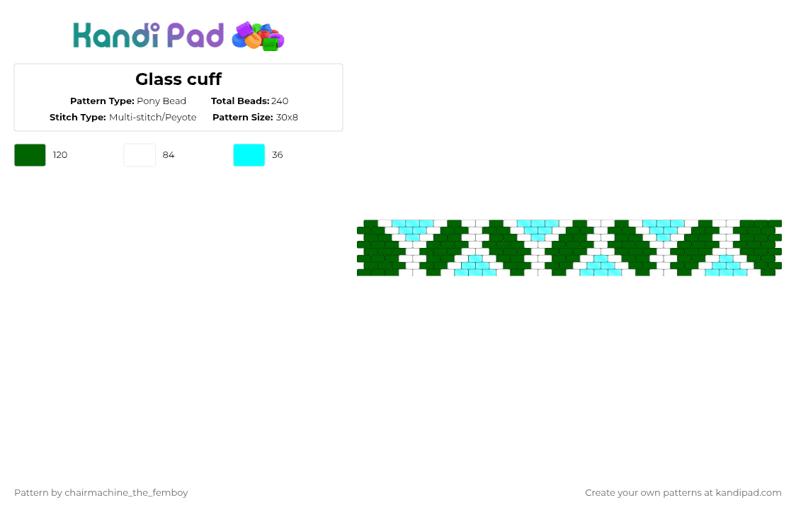 Glass cuff - Pony Bead Pattern by chairmachine_the_femboy on Kandi Pad - green,cotdglass