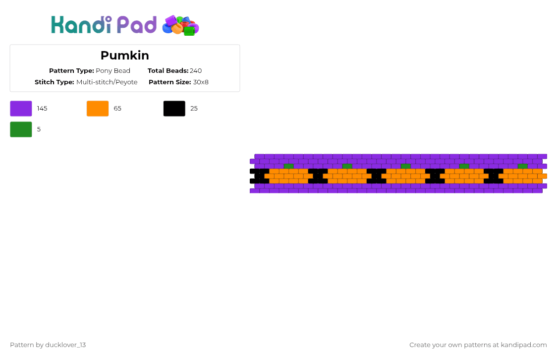 Pumkin - Pony Bead Pattern by ducklover_13 on Kandi Pad - purple