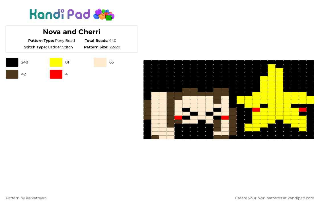 Nova and Cherri - Pony Bead Pattern by quit04 on Kandi Pad - black,beige,yellow