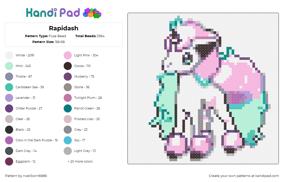 Rapidash - Fuse Bead Pattern by rwellborn6989 on Kandi Pad - rapidash,pokemon,pastel,elegant,fiery,grace,fan-favorite,character,soft shades