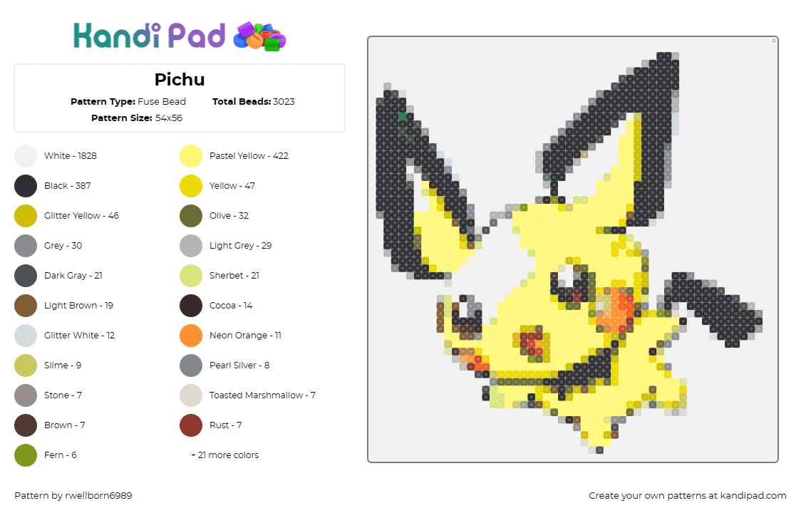 Pichu - Fuse Bead Pattern by rwellborn6989 on Kandi Pad - pichu,pokemon,electric-type,playful,yellow,black