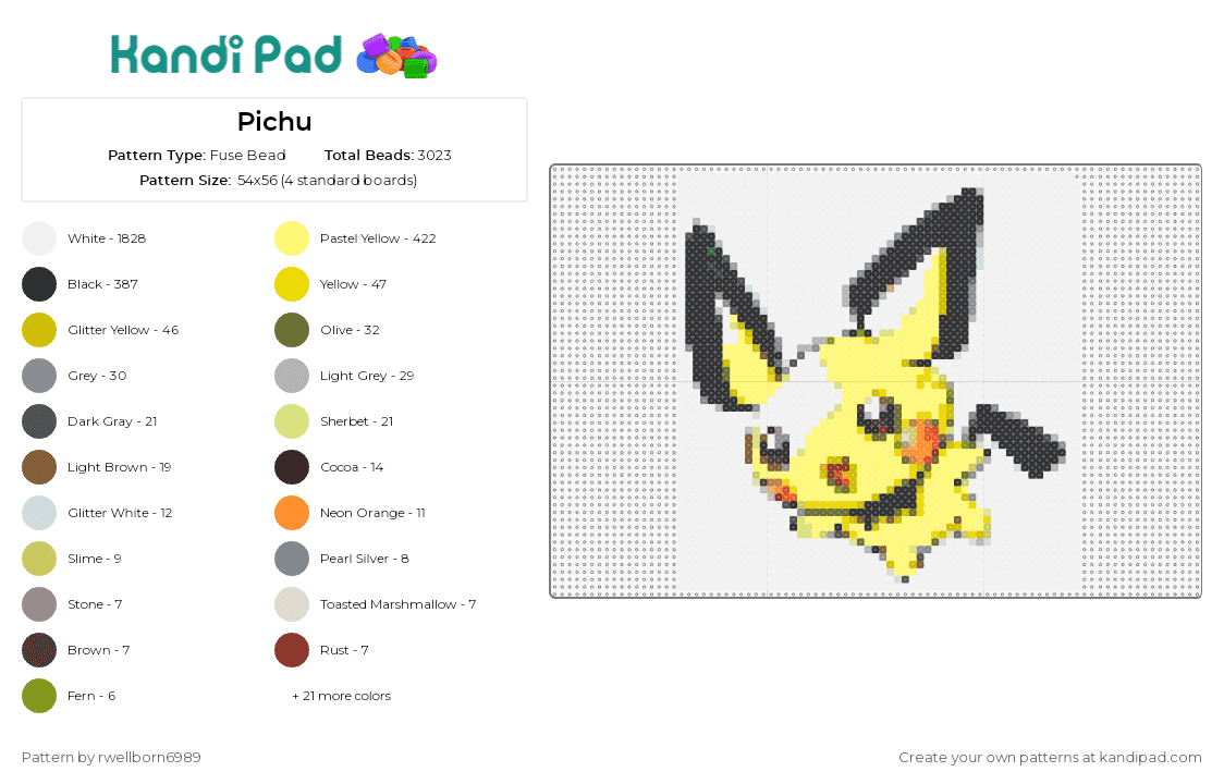 Pichu - Fuse Bead Pattern by rwellborn6989 on Kandi Pad - pichu,pokemon,electric-type,playful,charm,yellow,black,beloved,iconic