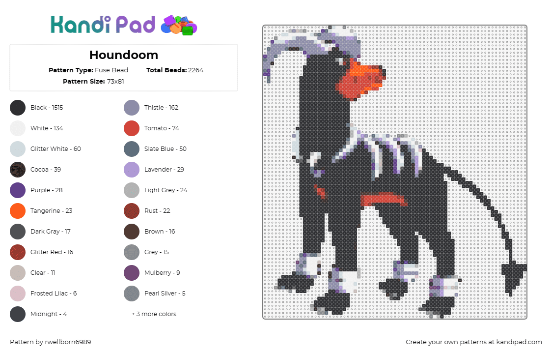 Houndoom - Fuse Bead Pattern by rwellborn6989 on Kandi Pad - houndoom,pokemon,dark,fiery,bold,mystery,black