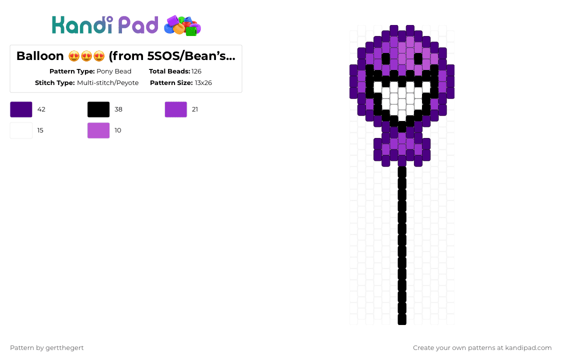 Balloon 😍😍😍 (from 5SOS/Bean’s Show) - Pony Bead Pattern by gertthegert on Kandi Pad - balloon, beanshow, objectshows, osc, purple