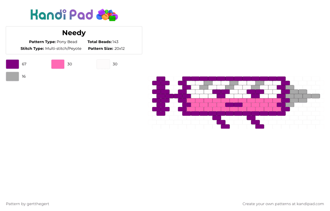 Needy - Pony Bead Pattern by gertthegert on Kandi Pad - pink,bfdi,bfdie,needybfdie