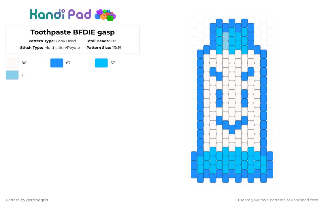 Toothpaste BFDIE gasp - Pony Bead Pattern by gertthegert on Kandi Pad - light blue,white