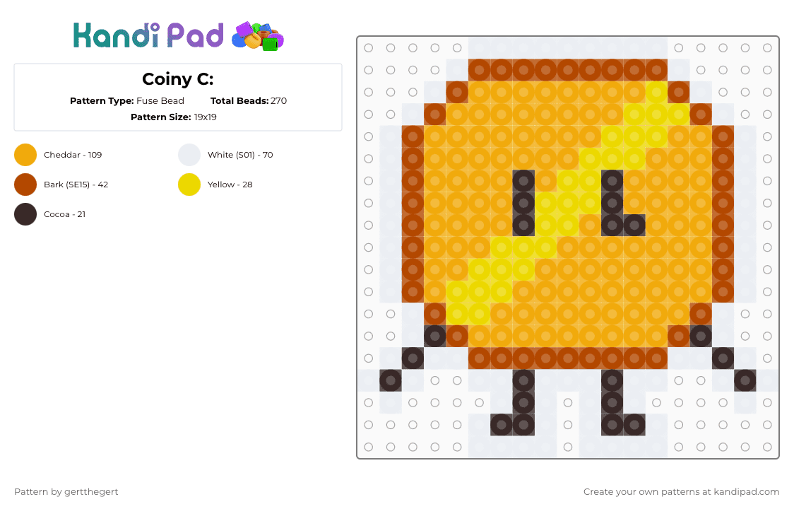 Coiny C: - Fuse Bead Pattern by gertthegert on Kandi Pad - orange,bfdi,osc,objectshows