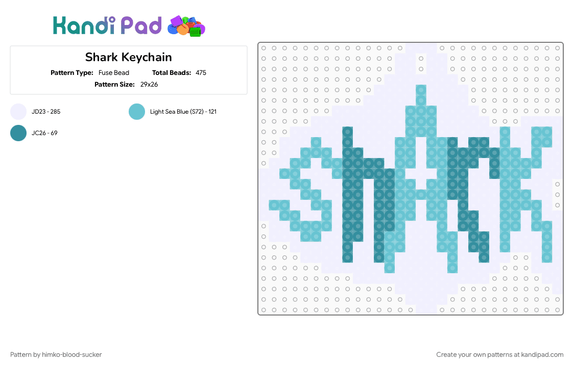 Shark Keychain - Fuse Bead Pattern by himko-blood-sucker on Kandi Pad - cotdtypography, keychain, light blue, shark, teal, white