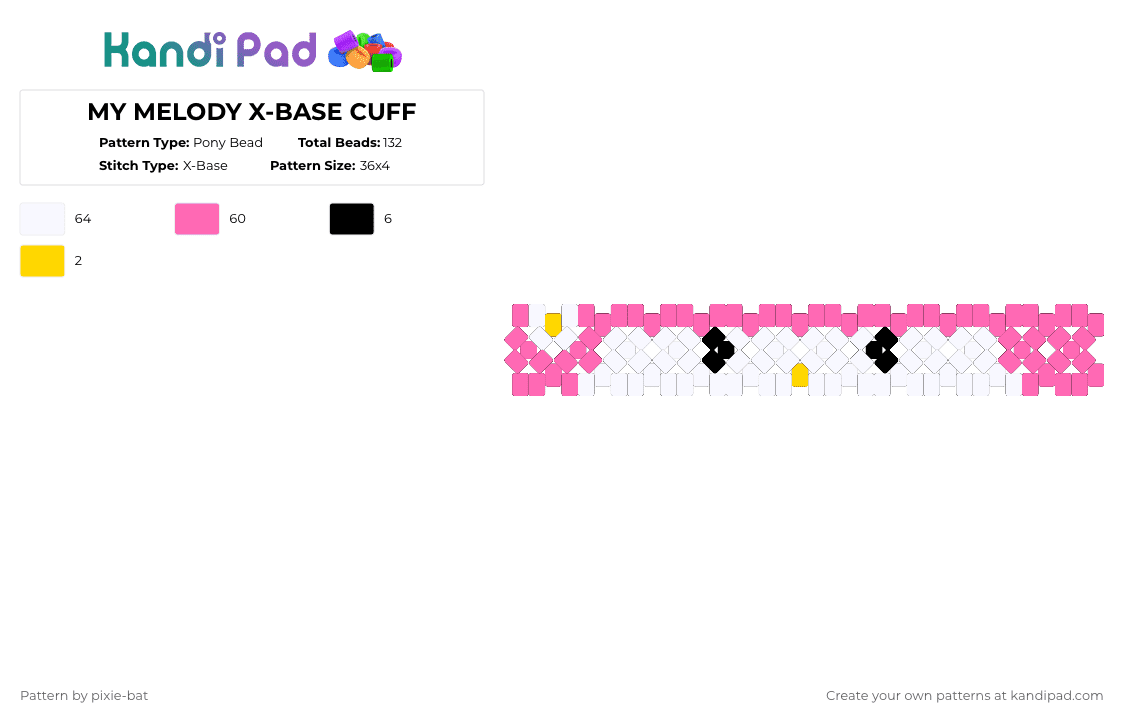 MY MELODY X-BASE CUFF - Pony Bead Pattern by kacchankablam on Kandi Pad - pink