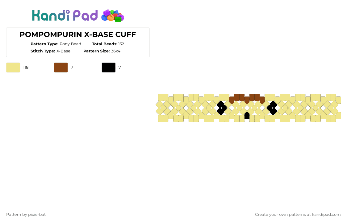 POMPOMPURIN X-BASE CUFF - Pony Bead Pattern by kacchankablam on Kandi Pad - yellow