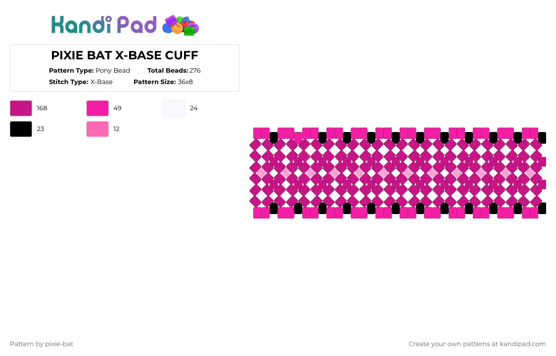 PIXIE BAT X-BASE CUFF - Pony Bead Pattern by kacchankablam on Kandi Pad - pink