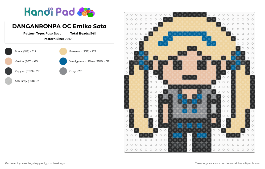 DANGANRONPA OC Emiko Soto - Fuse Bead Pattern by kacchankablam on Kandi Pad - beige