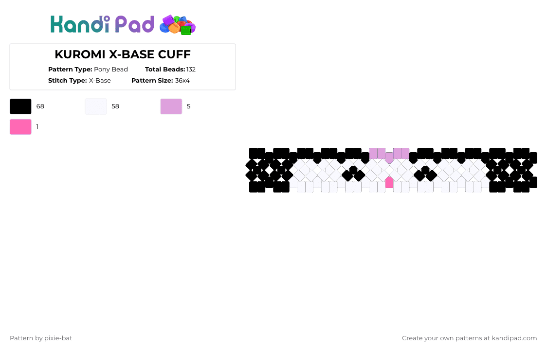 KUROMI X-BASE CUFF - Pony Bead Pattern by kacchankablam on Kandi Pad - white