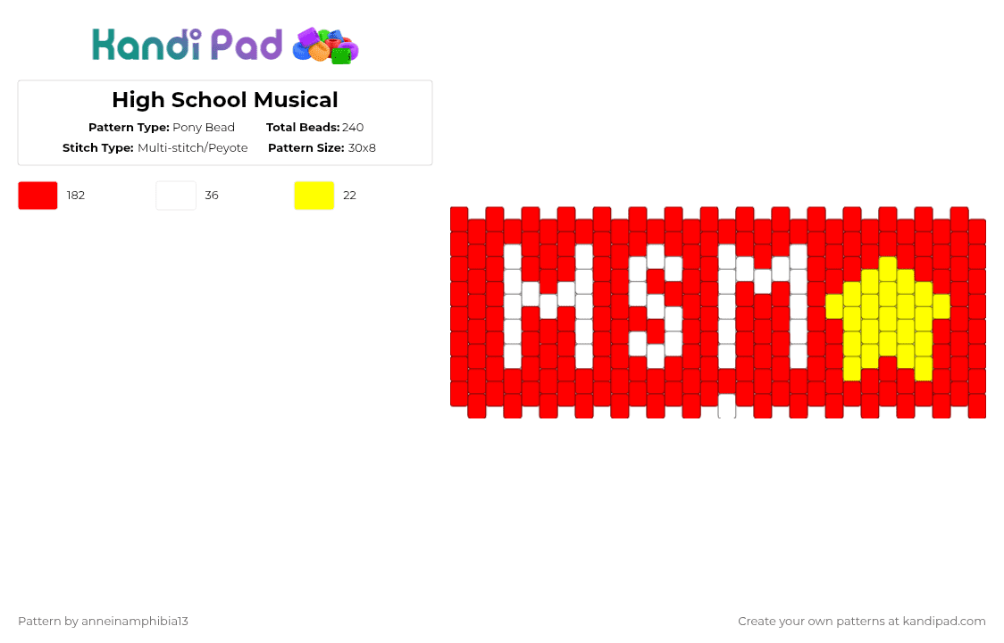 High School Musical - Pony Bead Pattern by anneinamphibia13 on Kandi Pad - red