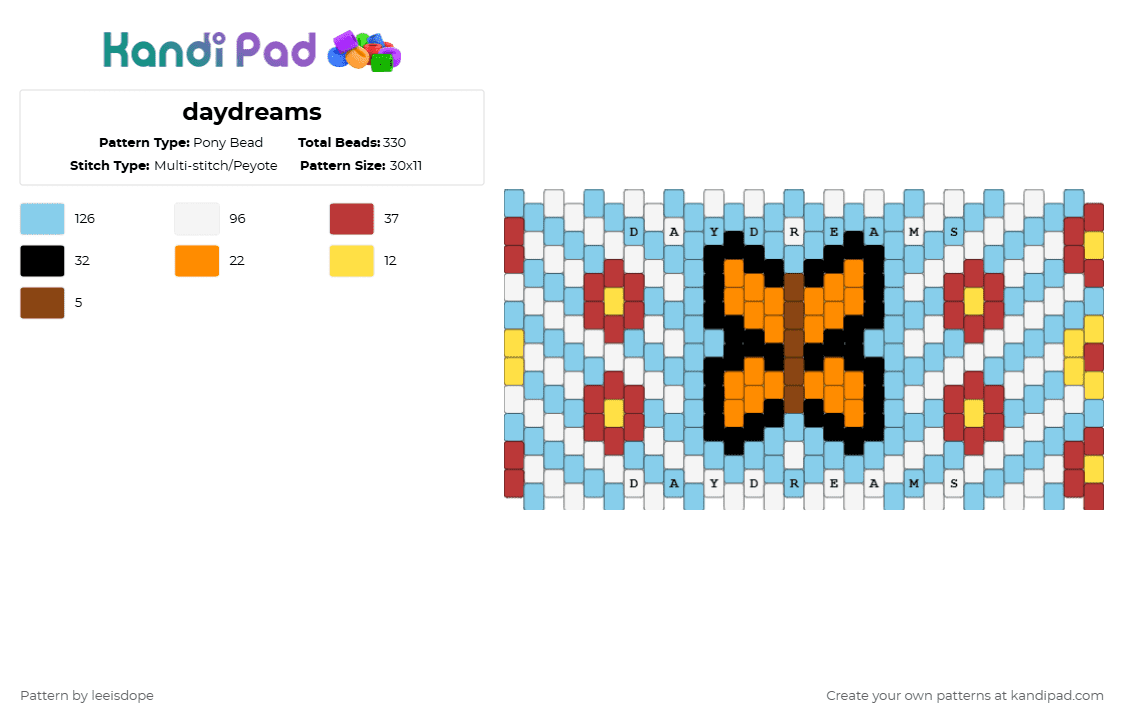 daydreams - Pony Bead Pattern by leeisdope on Kandi Pad - butterfly,daydreams,effin,album,music,animal,light blue,cuff